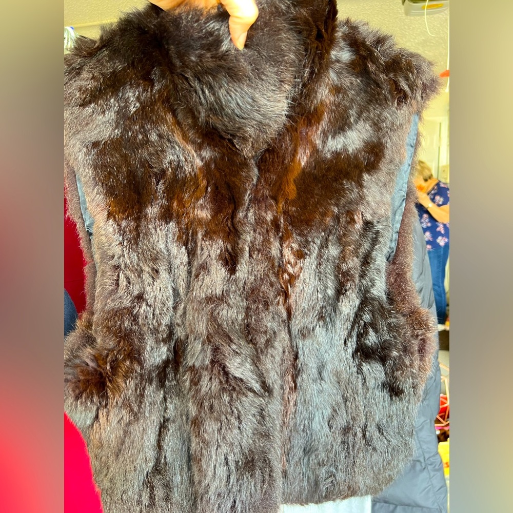 Opossum winter Fur Vest w/ leather accent